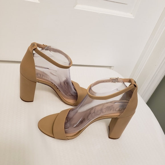 EC Sam Edelman Nude Ankle Strap "Yaro" Block Heel Sandals Size 9.5 Leather - Picture 11 of 14